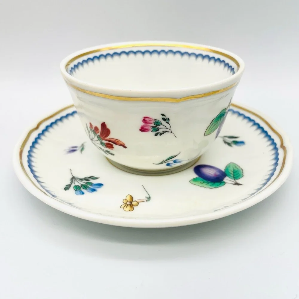 4 sets Richard Ginori Italian Fruit Teacup Saucer Set Floral Botanical Gold Trim